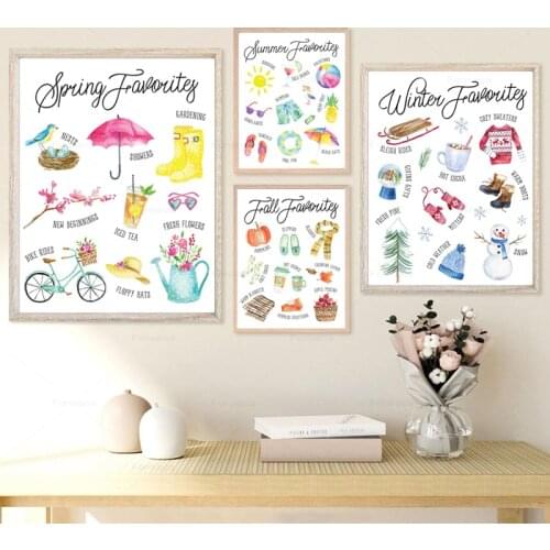 Four Seasonal Favorites Print Spring Summer Fall Winter Funny Kids Education Poster Nursery Wall Art Canvas Painting Home Decor