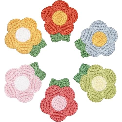 Flower patches 6 colors crochet rose flower DIY patch 12pcs/bag applique accessories fashion clothes DIY sticker
