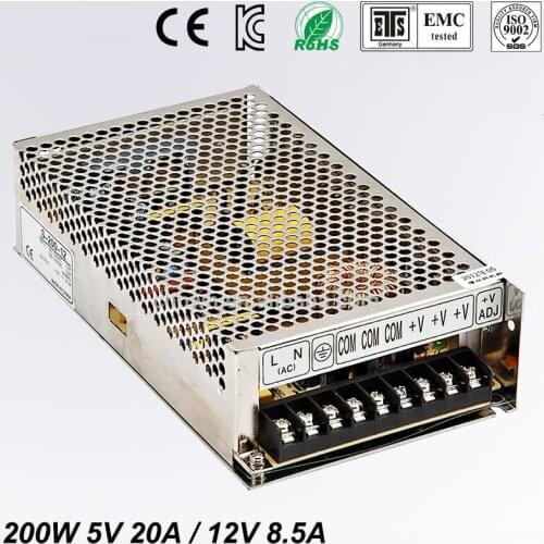 Best quality double sortie 5V 12V 200W Switching Power Supply Driver for LED Strip AC 100-240V Input to DC 5V 12V free shipping