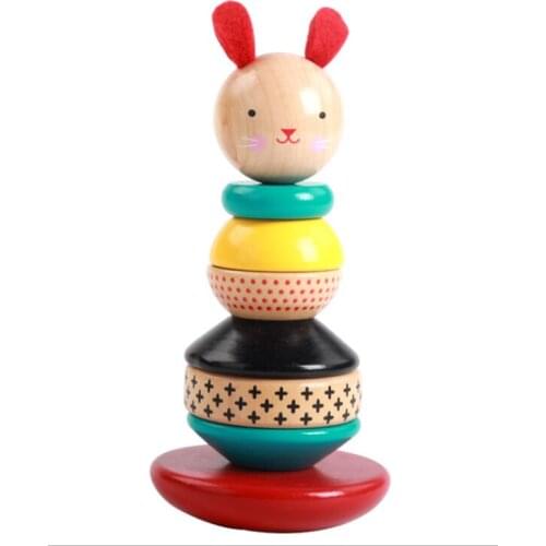 Kids Stacking Toy Cartoon Rabbit Wooden Tumbler Early Educational Puzzle Toy for Boys and Girls Early Learning Social Skill