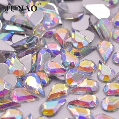JUNAO 5*8mm Flatback Crystal AB Rhinestones Drop Shape Strass Crystals Stones NON Sewing Acrylic Beads for Clothes Fabric Crafts
