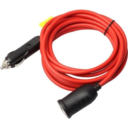 Cigarette Lighter Socket Extension Cable Cord 12V 24V Copper Wire 12ft Extender Heavy Duty Auto Power Cord Fused (Red)