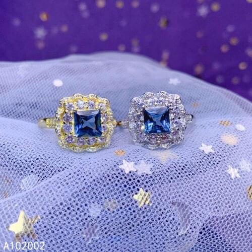 KJJEAXCMY fine jewelry natural blue topaz 925 sterling silver new women adjustable gemstone ring support test trendy