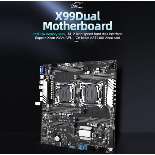Jingsha X99 Dual Gaming Motherboard Mainboard with 8 DDR4 Memory Slots 10 SATA3.0 Ports Support Intel LGA2011 V3/V4 Series CPU