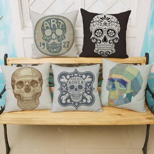 Mexico Fashion Skull Art Printed Cotton Linen Cushion Pillowcase Bar Cafe Decoration Sofa Car Chair Throw Pillows Cojines