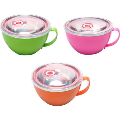 Stainless Steel Instant Noodle Bowl Double Lid With Lid Handle Noodle Cup Ramen Bowl Soup Bowl Insulated Fresh Box Rice