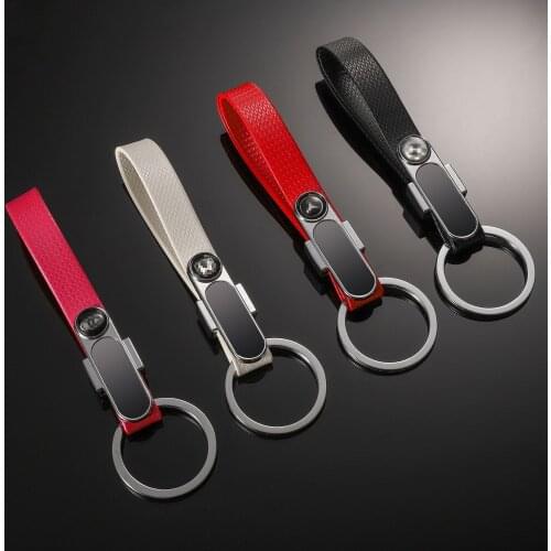 Mens Simplicity Woven Leather Rope Metal Key Chain Creative Personality Womens Pendant Laser Gift