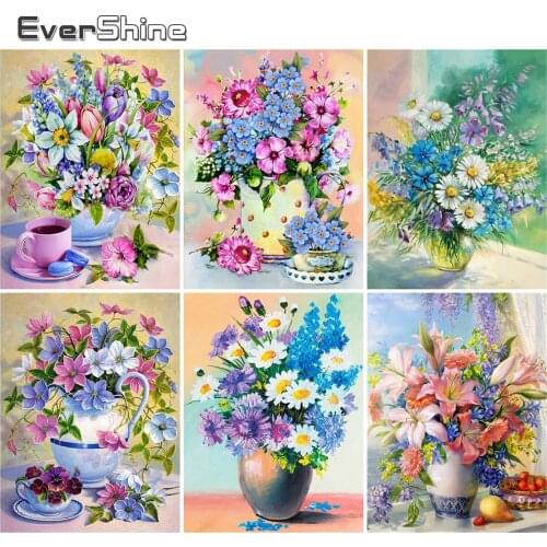 EverShine Diamond Embroidery Flowers Mosaic Art Kits 5D Diamond Painting Vase Rhinestones Pictures Hot Sale Handmade Hobby