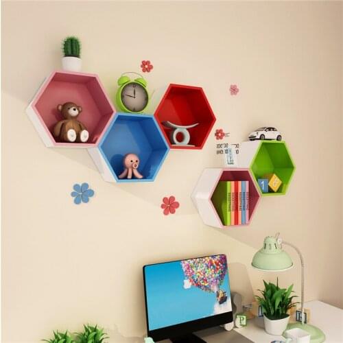 Wall-mounted Storage Shelf Partition Wall Hanging Hexagon Background Wall Cabinet Rack Home Decorations Wall Shelves