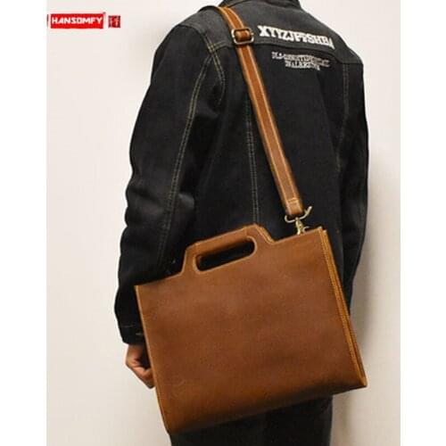 New Mens Handbag Shoulder Crossbody Bag 13" Laptop Briefcase First Layer Cowhide Leather Retro Crazy Horse Leather Vintage Soft