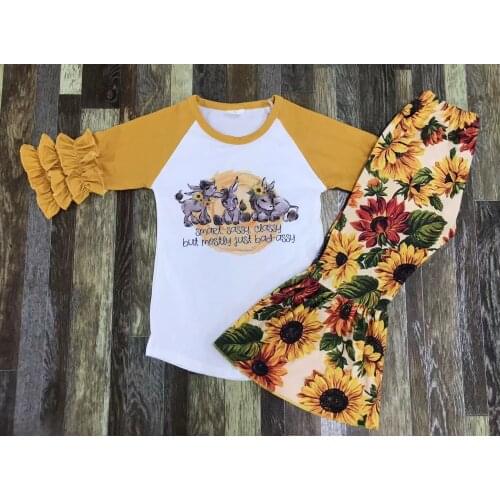 Sunflower fall winter girl clothes set new design ready to ship clothing