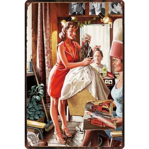 Barber Shop Pin Up Girl Metal Signs Bar Home Hotel Art Decor Cuadros Wall Sticker 30X20CM DU-3515B