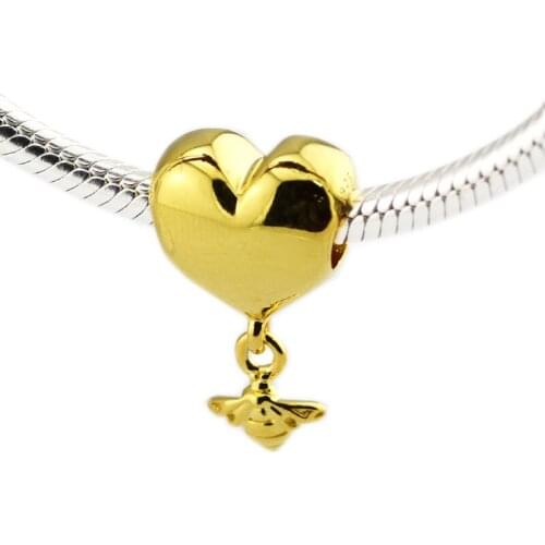 Charms Fits for Pandora Bracelets 100% 925 Sterling Silver Jewelry Shine Heart & Bee Beads Free Shipping