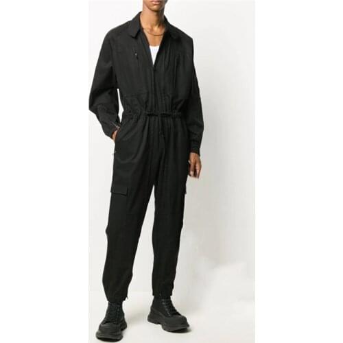 Custom New style handsome loose romper small foot long sleeve jumpsuit for young men middle and high waist trouser suit