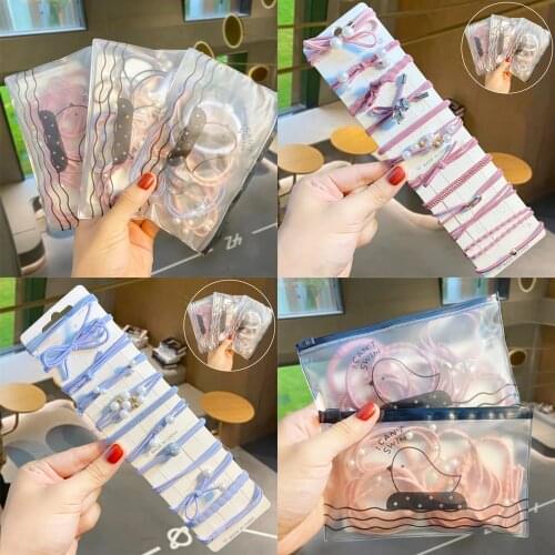 12PCS/Pack New Women Girls Basic Knot Pearls Elastic Hair Bands Sweet Scrunchies Ponytail Holder Fashion Hair Accessories