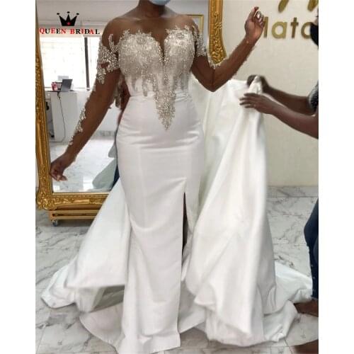 Luxury Mermaid Wedding Dresses with Detachable Train Satin Crystal Beaded Diamond Sexy Bridal Gowns Custom Size SK41