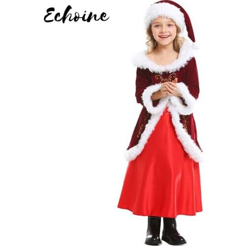 Deluxe Santa Claus Costume Cosplay Girls Kriss Kringle Christmas Costume For Kids Santa Claus Dress Suit Clothes