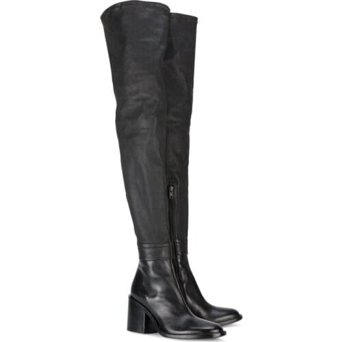 Sexy Women Shoes Slim Tight Boots Winter Over Knee Leather Boot Elastic Zipper Sock Low Heel Thick Heels Sexy Long Boots