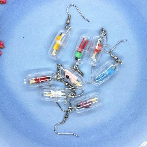 Funny Cute Capsules Colorful Humanoid Fun Drop Earrings Womens Fashion Creativity Accessories Unique Handmade DIY Jewelry Gifts