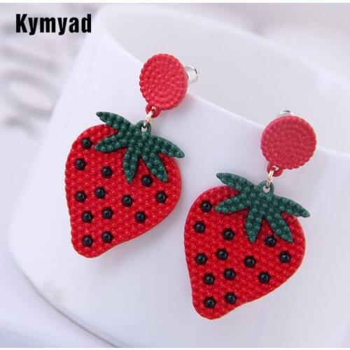 Kymyad Korean Earrings 2019 Red Color Long Earrings Strawberry Shape Statement Earrings For Women Metal Pendientes