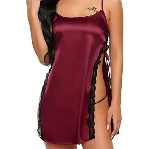 Silk Sexy Lingerie Lace Up Lingerie Sexy Hot Erotic Babydoll Women Lace Robe Dress Sexy Underwear Nightdress Sleepwear