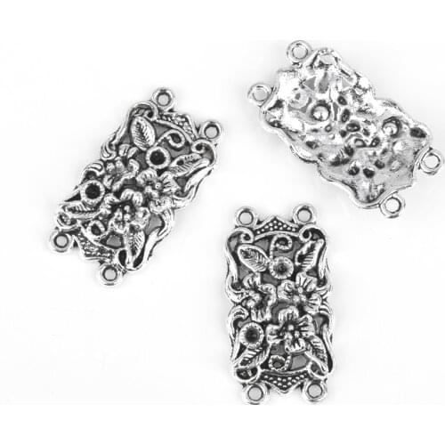DoreenBeads Zinc Based Alloy Connectors Findings Rectangle Antique Silver Color Flower Hollow DIY Jewelry 36mm x 19mm, 10 PCs