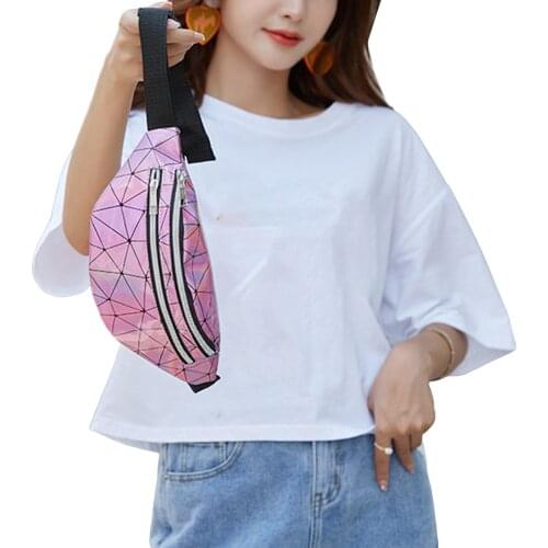 Unisex Double Pocket Waist Bag, Large Capacity Laser Geometric Diamond Plaid Sports Outdoor Chest Pack Zipper Messenger Bag