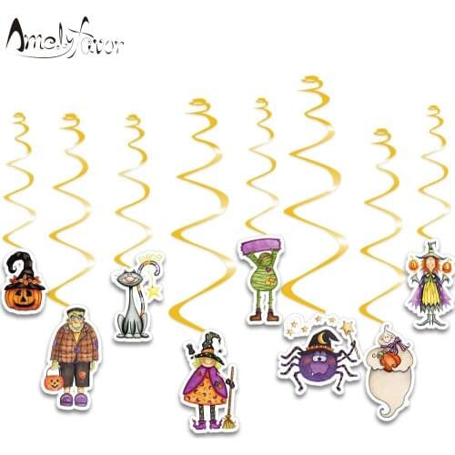 Halloween Theme Series 3 Ceiling Hanging Swirl Decoration Cat Mummy Pumpkin Spider Witch Halloween Party Decorations Supplies