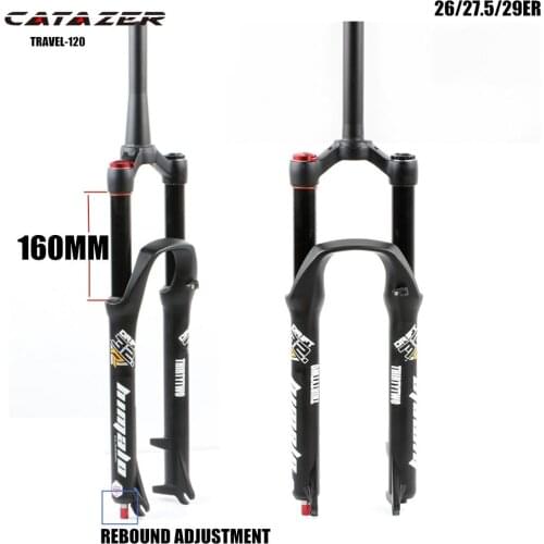 Catazer MTB Suspension Air Fork Travel 160mm 26 27.5 29er Rebound Adjustment Quick Release QR Tapered Straight Tube