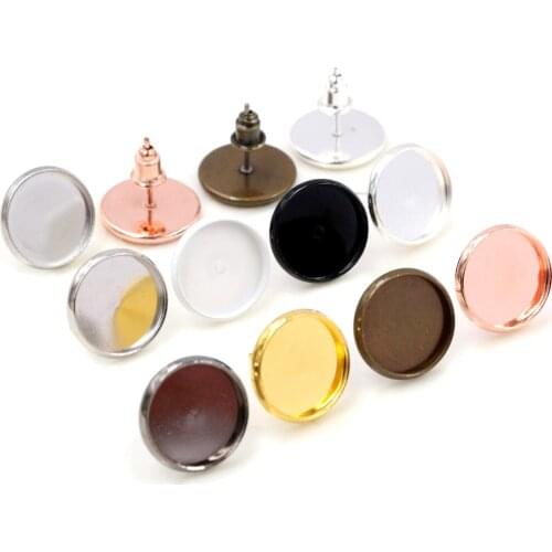 High Quality Copper Material 12mm 20pcs Classic 9 Colors Plated Earring Studs,Earrings Blank/Base,Fit 12mm Glass Cabochons