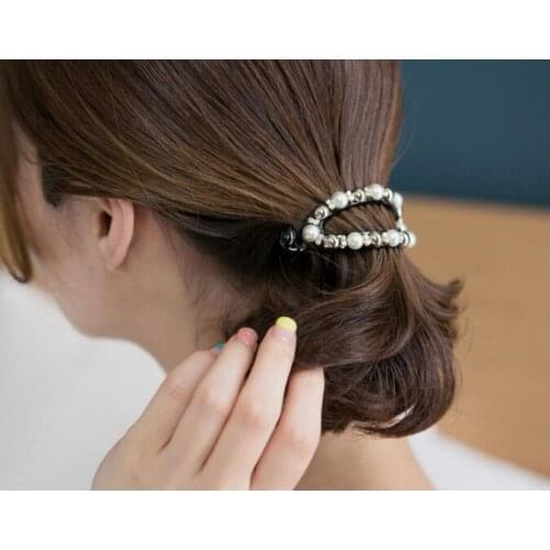 100pcs/lot DIY Multi Simple Pearl Drill Pierced Hair Clips Ponytail Ellipse Hair Claws Hair Styling Tools Accessories HA1814