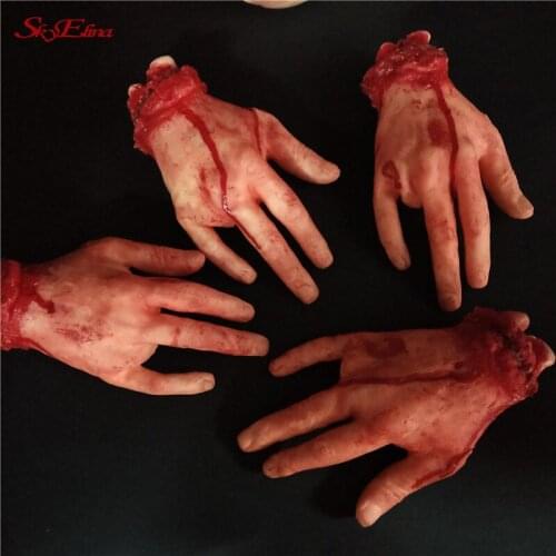 Life like Scary Arm Hand Cut Off Bloody Horror Fake Latex Life size Arm Hand Scary Halloween Prop Haunted Party Decoration 5z