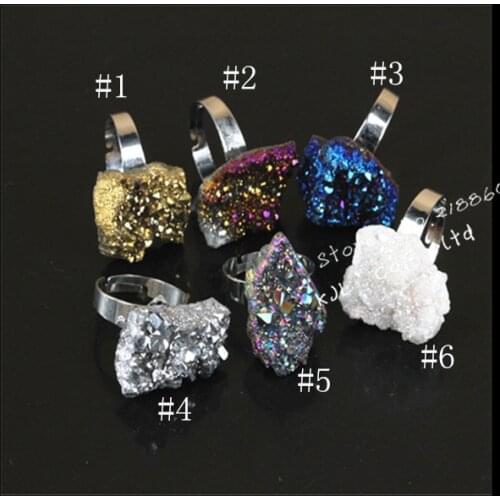 1pcs 2017 fashion natural titanium quartz ring,gold/purple/rainbow/blue/white crystal stone ring druzy gem stone ring