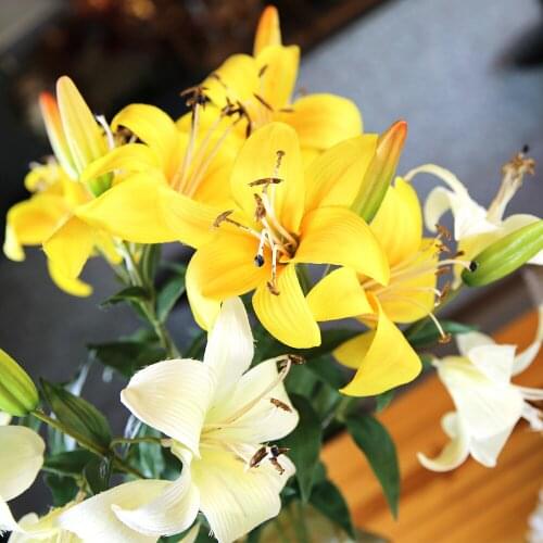 2 Heads And 1 Foam Bud Artificial Branch Lily Decoration Fabrics Flowers For Home Office Decor Wedding Party Decorative Floral