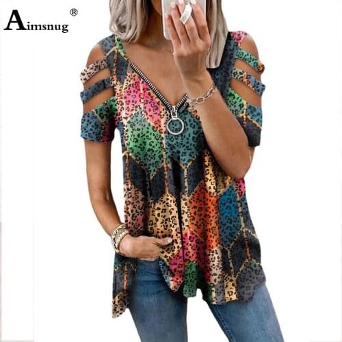 2021 Summer New Zipper T shirts Women Hollow Out Sleeve Tops Bohemain 3D Print Tee Shirts Plus Size 4xl 5xl Female Casual Shirts