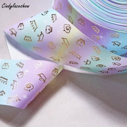 3" 75 mm Foil Printed Ribbon Gold Foil Crown DIY Hair bows Accessories Birthday Handmade Materials Gift Wrapping Tape 2 yards