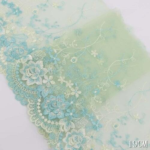 40Yards Light Green Embroidered Mesh Lace Trim Flowers Mesh Tulle Edge DIY African Lace Fabric Sewing Bra Garment Accessories