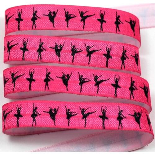5/8" 16mm Beautiful Girl Gymnastic Printed foe Ribbon Dancing Girl Elastic Ribbon Diy handmade hair bow accessories 10 yards/lot