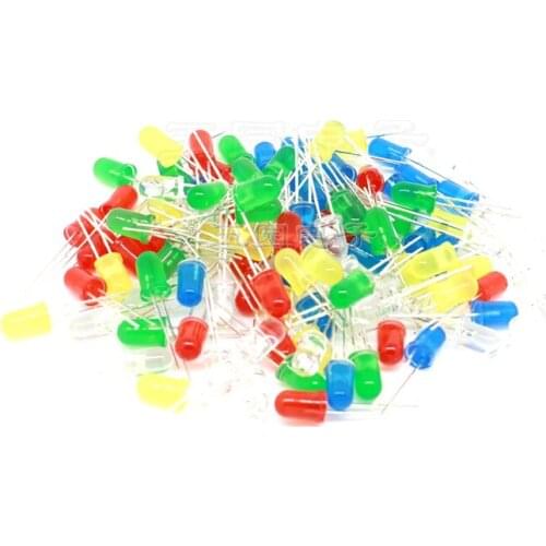 5kind X20pcs=100pcs 5mm LED Light Assorted Kit DIY LEDs Set White Yellow Red Green Blue