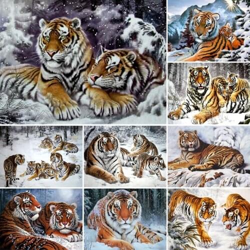 5D DIY Diamond Painting Animals Tiger Winter Cross Stitch Kit Full Drill Square Embroidery Mosaic Picture With Rhinestones Decor