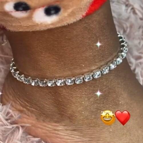 White Tennis Chain Anklet Bracelets Hip Hop Bijoux Femme Sandals Women Summer Cubic Zirconia Leg Chain Foot Jewelry Gold Anklets