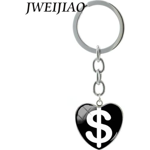 JWEIJIAO Heart Shape Dollar Symbol Logo Key Chain US Money Mark Pendant Keychain & Keyrings Trendy Car Bag Charms Gift DL38