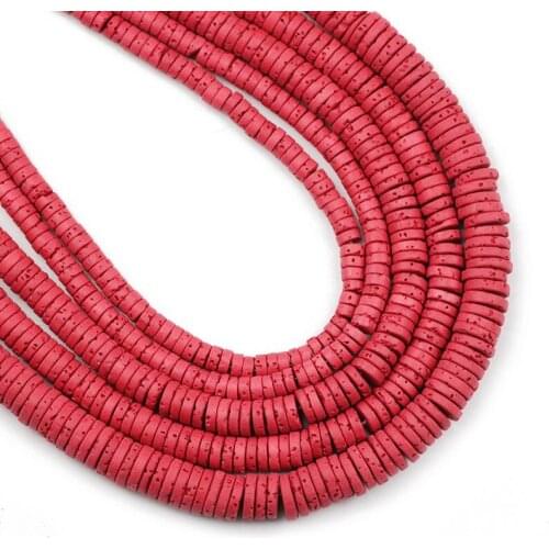 4/6/8MM Red Natural Volcanic Lava Stone Beads Flat Round Coins Spacers Loose Beads For Jewelry Making DIY Bracelets Accessories