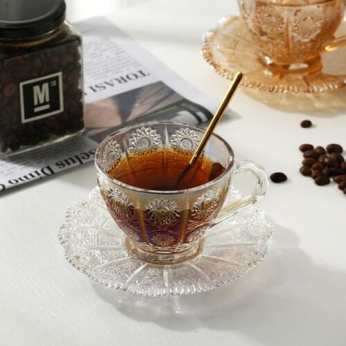 Nordic Ins Net Red Cafe Retro Embossed Coffee Cup and Sauce Latte Cup Glass Tea Cup Set Coffee Cup Set