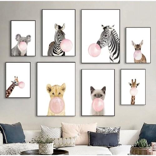 Room Bedroom Decorative Painting Unframed Lovely Vivid Baby Animals Nordic Modern Style Posters Canvas Pictures For Living