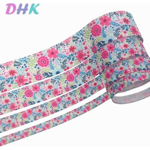 DHK 4 sizes options 10yards flowers Printed Grosgrain Ribbon Accessory Hairbow Headwear Decoration DIY Wholesale B1986