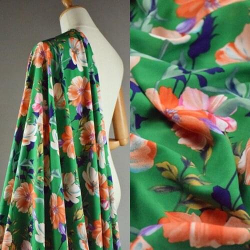 Half Meter Spring Summer Fruit Green Big Flower Elastic Chiffon Fabric For Dress Shirt Cheongsam Soft Material CR-1211