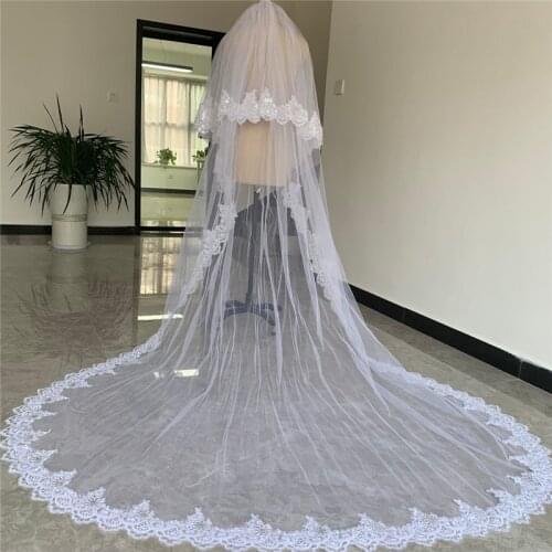 2 T Cathedral Bridal Wedding Veil with Comb Ivory White Tulle Sparkly Sequins Lace Veils for Brides Long Cover Face 3 metres