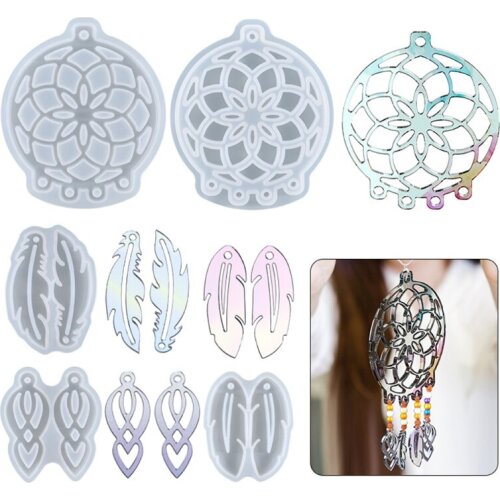 M2EA Dream Catcher Resin Mold Epoxy Dream Catcher Keychain Mold Silicone Keychain Pendant Mold Feather Mold for Diy Crafts