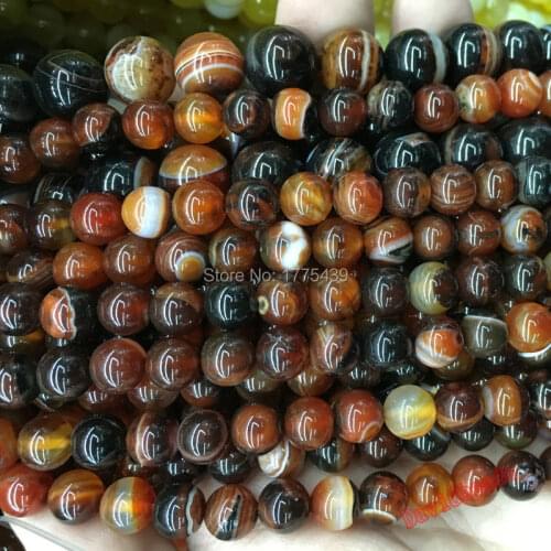 Wholesale 4 6 8 10 12mm Natural coffee Stripe agat Onyx Round Loose Beads jewelry beads jewelry making
